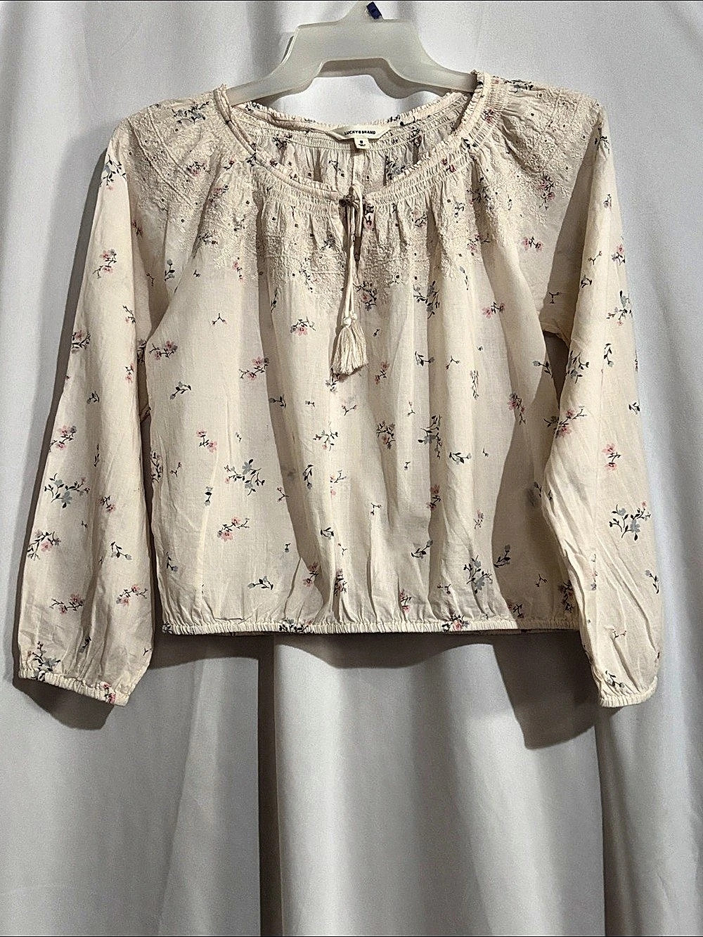 Lucky Brand Ditzy Floral Embroidered Peasant Top Blouse